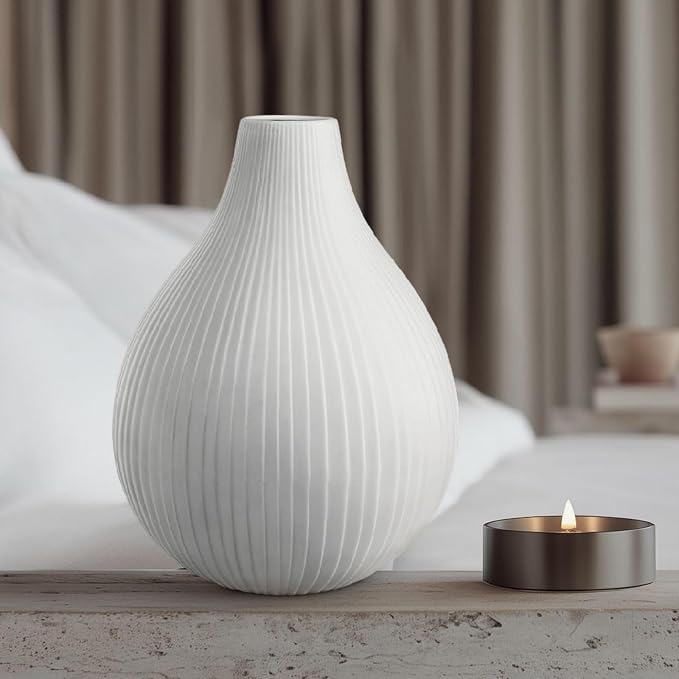 RONDURE 11.0" Modern Ceramic Table Lamp, Fully Dimmable Bedside Lamp for Bedroom Living Room Nightstand, White Translucent Ceramic Shade, Warm Ambient Decorative Corded Lighting, Bulb Included