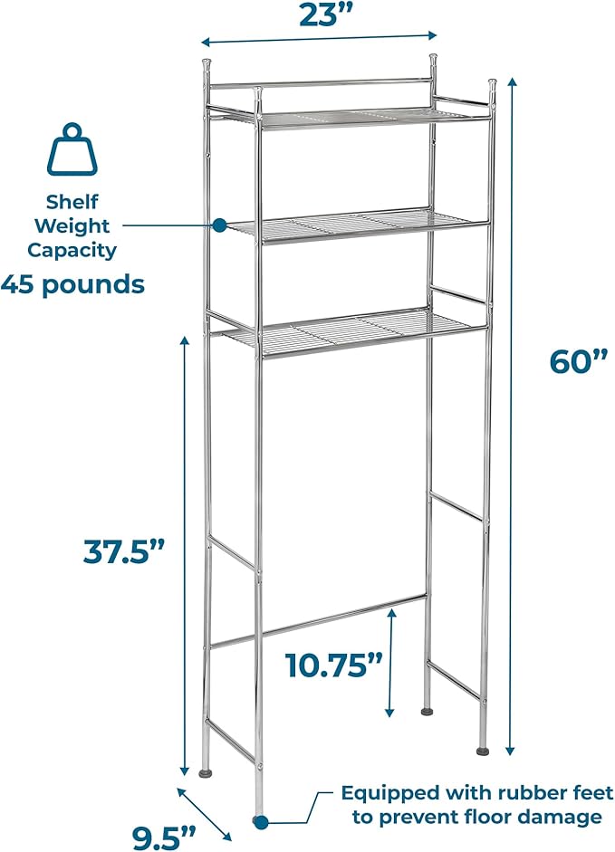 Honey-Can-Do Over-the-Toilet Storage Shelf, 3 Tier Space Saver Bathroom Organizer Rack, Storage for Towels, Toiletries & Accessories