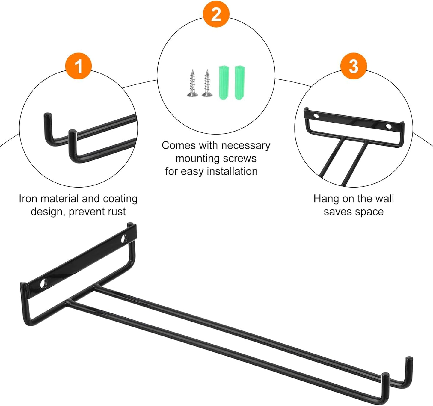 uxcell 5Pcs Wine Glass Rack, 10.43 Inch Iron Wine Glasses Rack Under Cabinet Stemware Rack - Wall Mountable Wine Glass Holder Storage Hanger for Bars Coffee Restaurants Kitchens, Black