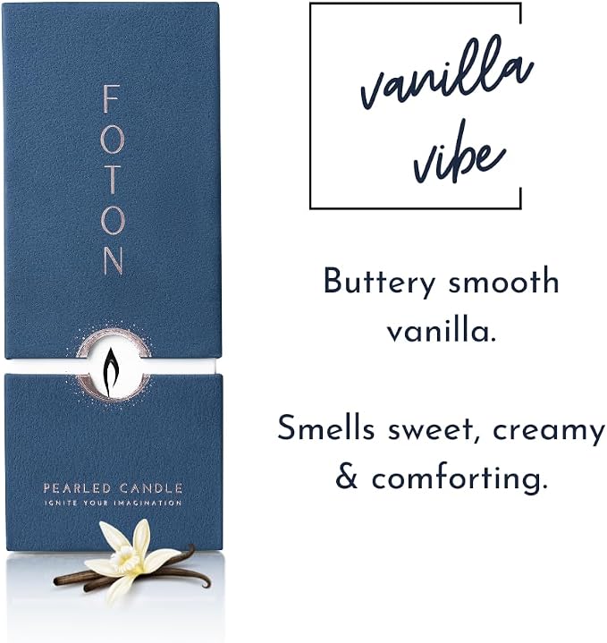 Foton Pearled Candle 18 Oz - Vanilla Vibe Scented Non Toxic Luxury Long Lasting Powder Candles up to 120 Hours - Refillable Candle Sand with 30 Wicks for Candle Making
