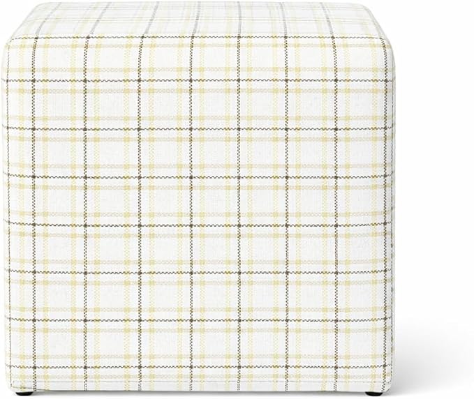 HomePop 19" Square Ottoman - Natural Plaid Woven Fabric