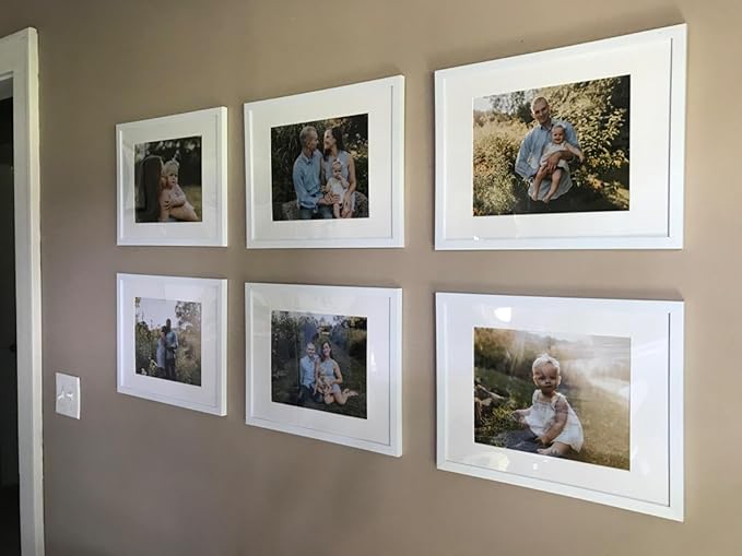 upsimples 11x14 Picture Frame Set of 5, Display Pictures 8x10 with Mat or 11x14 Without Mat, Wall Gallery Photo Frames, White