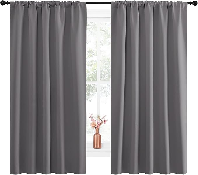 NICETOWN Blackout Curtain Panels for Window - Energy Efficient & Noise Reducing Thermal Insulated Rod Pocket Blackout Drapes/Draperies for Living Room (Grey, 2 Panels, W52 inches x L63 inches)