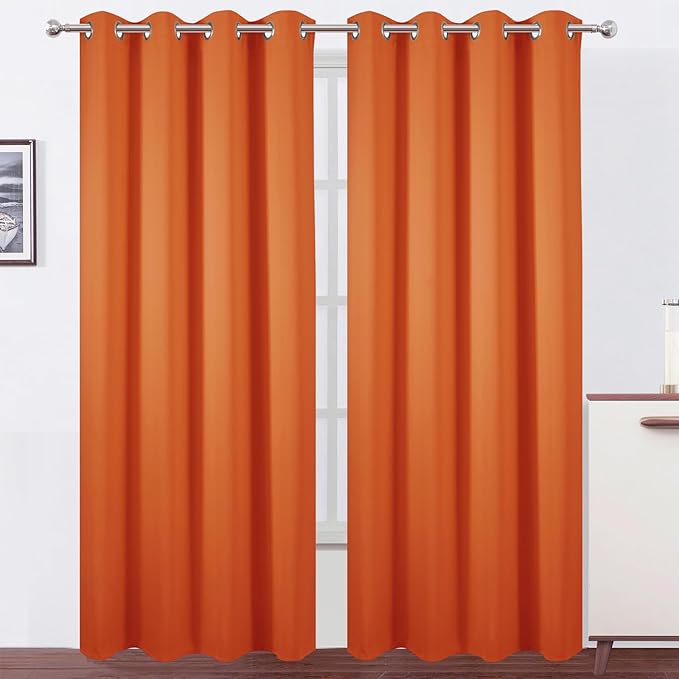 LEMOMO Blackout Curtains 52 x 120 Inch Long Orange Curtains Set of 2 Panels Room Darkening Curtains for Bedroom and Living Room
