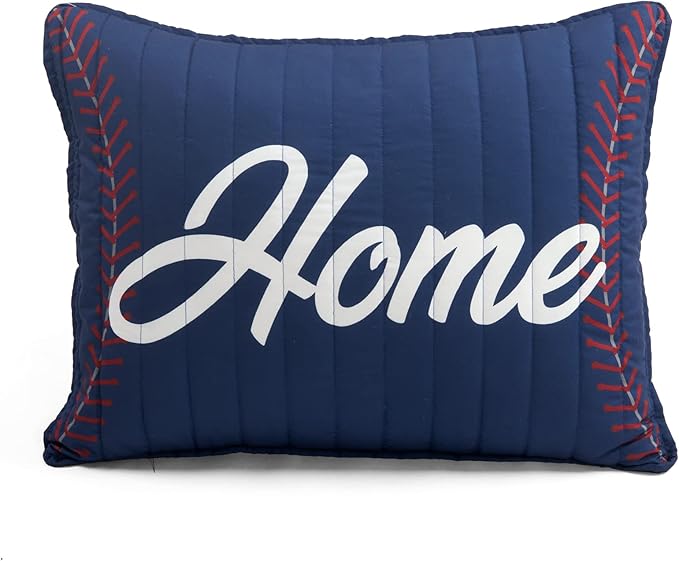 Lush Decor Baseball Game Reversible Quilt Twin Size 4 Piece Set Navy & Gray - Toddler Bedding Set Twin Quilt - Sports Bedroom Decor - Baseball Bedding