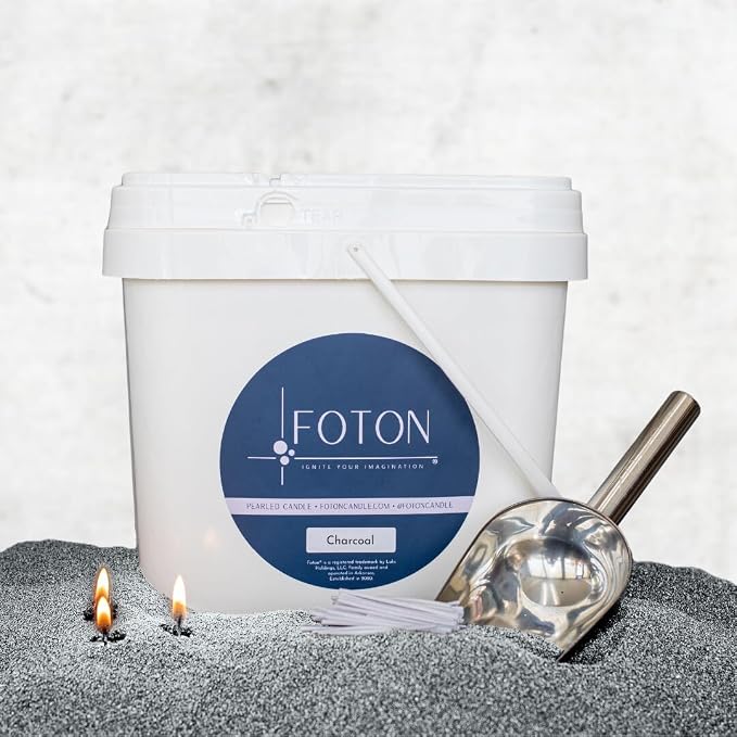 Foton Pearled Colored Candle 9lb Bucket - Slate Gray Unscented Natural Non Toxic Long Lasting Powder Pearl Wax Sand Candles - Refillable Foton Pearled Candle Sand with 100 Wicks