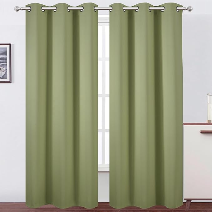 LEMOMO Sage Green Thermal Blackout Curtains/42 x 95 Inch/Set of 2 Panels Room Darkening Curtains for Bedroom