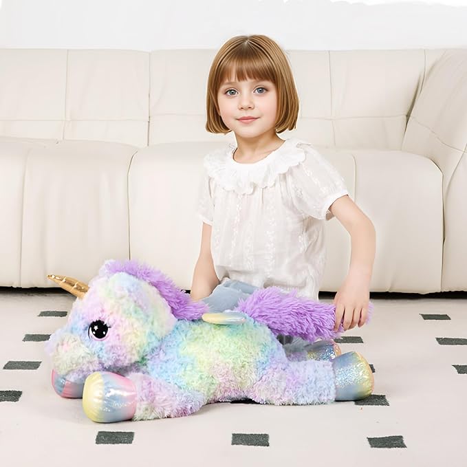 FFxiong 24 Inch Rose Rainbow Colors Unicorn Stuffed Animal Plush Toy with Wings Soft Cute Large Unicorn Plushies Animals Pillow Gift for Children Boy Girl Kids Birthday Valentine Room Decorations