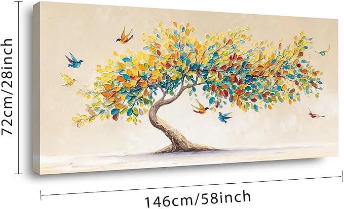 Ggaafet Bright Colorful Tree Wall Art for Living Room Canvas Oil Painting Prints Beautiful Tree of Life Art Deco Modern Artwork Office Bedroom Family Dining Room Decor Extra Large