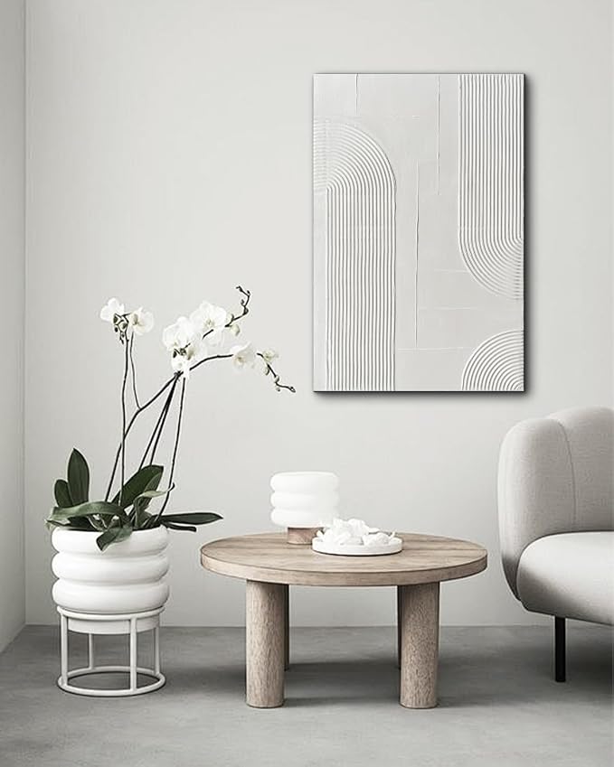 Creespi White Abstract Wall Art - Hand Painted Thick Textured Art Painting 24x36 inch,Modern Minimalis Oil Painting On Canvas for Home Décor
