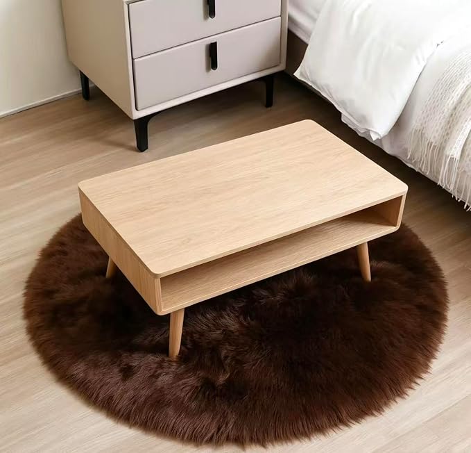 Faux Fur Sheepskin Rug Super Soft Fluffy Plush Area Rug Bedroom Floor Children's Room Sofa Cushion Living Room Runners Bedside Rugs (Coffee, 3×3 ft Rotund), 33KFYX