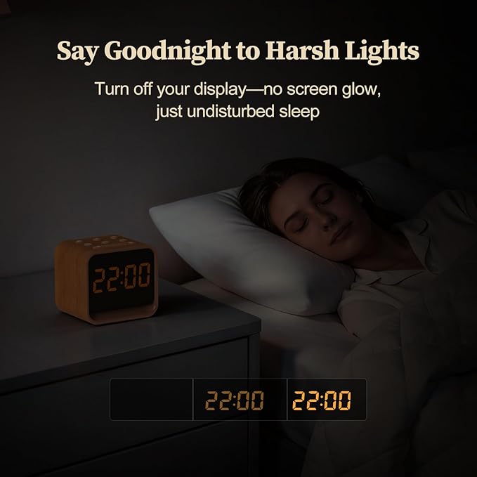 Housbay Wooden Sound Machine Alarm Clock for Bedrooms - Gentle Wake-Up with Birdsong, White Noise for Sleeping, Small Digital Clock for Phone-Free Routine