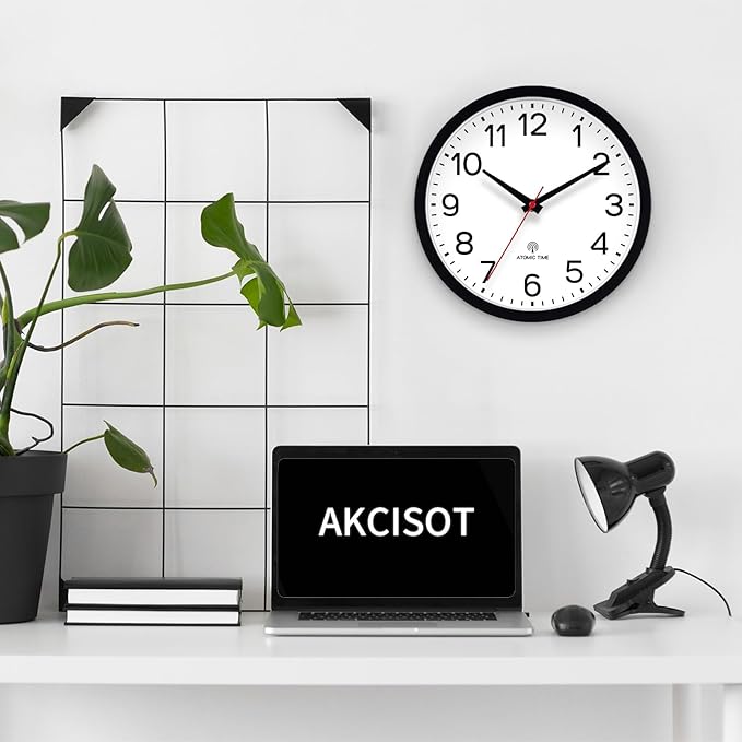 AKCISOT Atomic Black Wall Clock Analog Clocks for Indoor Kitchen, Battery Operated Clock for Bedroom Office Living Room(14 Inch)