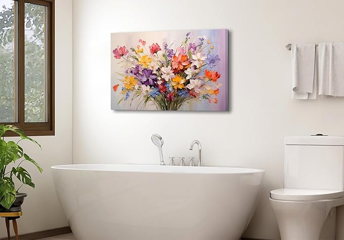 Colorful Daisy Poppy Wall Art Flower Picture Bedroom Wall Decor Wildflower Painting for Living Room Canvas Print Floral Bouquet Nature Poster Modern Artwork Bathroom Kitchen Home Decorations 24x36”