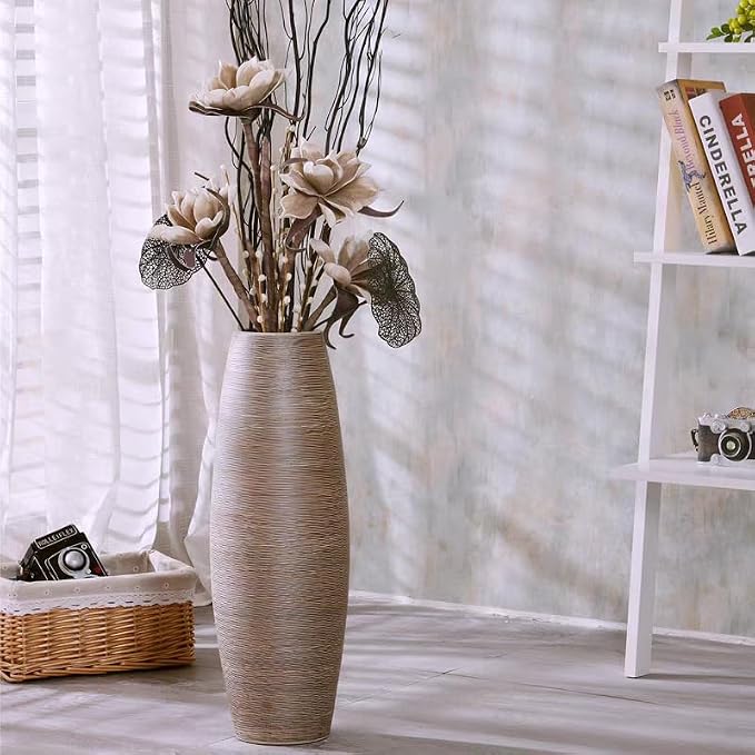 Tall Ceramic Floor Vase-23.6 inches (60cm) Vintage Ceramic Sturdy Home Decor Floor Textured Tall Vases for Living Room Entryway Decor