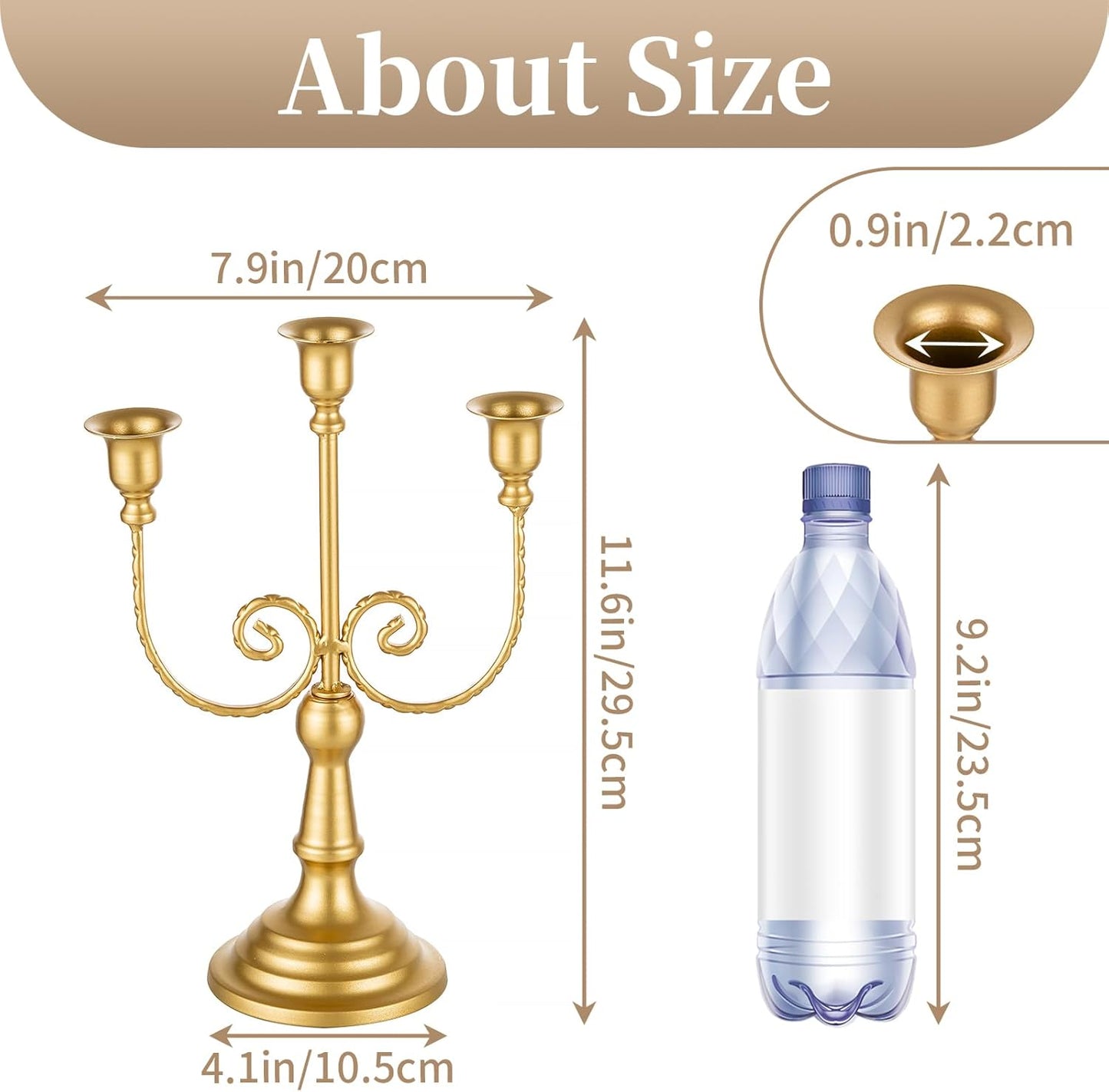Sziqiqi Gold Taper Candle Holder for Centerpiece - 3-Candle Candlesticks Holder for Wedding Table Centerpieces Metal Candle Stick Holders Fireplace Mantle Decor