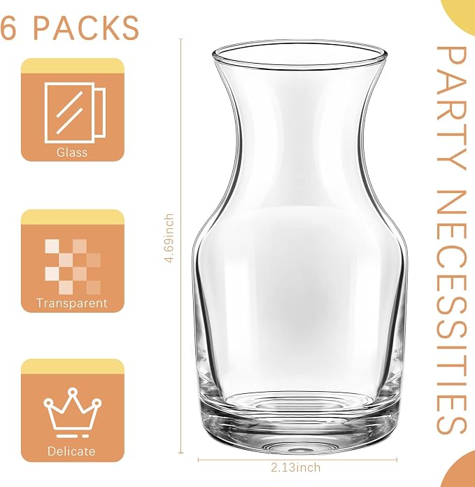Remagr 6 Pack Single Serving Wine Carafe Glass Small Mini Carafe Individual Wine Refill Decanter for Dinner Parties Tastings Bars Restaurants (6.5 oz)