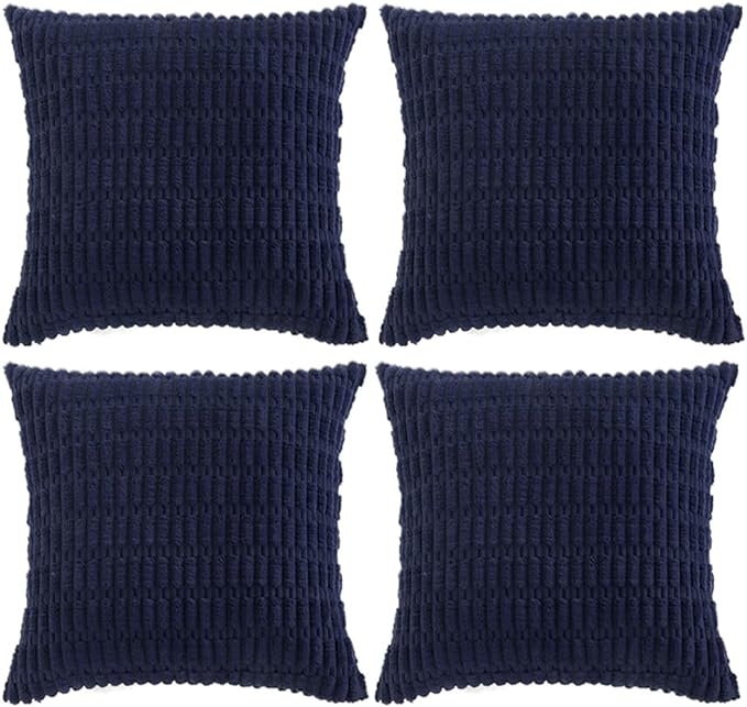 Fancy Homi 4 Packs Decorative Throw Pillow Covers for Living Room Couch Bed, Modern Farmhouse Boho Home Décor Accent Cushion Case, 18" x 18" (Pack of 4), Navy Blue