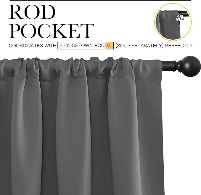 NICETOWN Blackout Curtains 84 for Office - 3 Pass Microfiber Noise Reducing Thermal Insulated Solid Rod Pocket Blackout Window Panels/Drapes (2 Panels, 42 x 84 Inch, Gray)