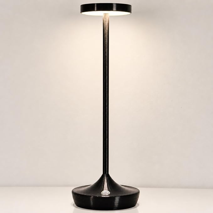 Cordless Table Lamp Rechargeable - 6000mAh LED Battery Operated Table Light - Portable Touch Dimmable Outdoor Waterproof Table Lamps for Patio Restaurant Dining (Black)