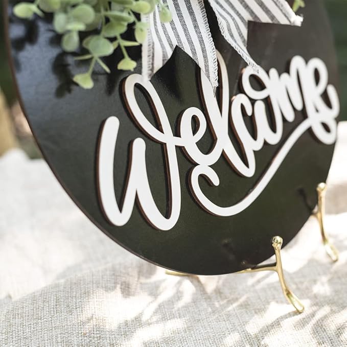 Welcome Sign for Front Door Wreath Decorations for All Seasons Front Porch Decor Hanging Gift for Farmhuose Home Outdoor Indoor (Black-Welcome)