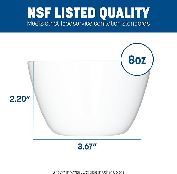 Carlisle FoodService Products Kingline Reusable Plastic Bowl Soup Cup for Home and Restaurant, Melamine, 8 Ounces, White, (Pack of 48)