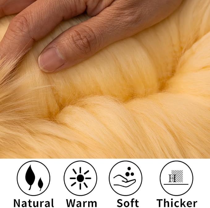 Sheepskin Rug, Fluffy Shaggy Area Rug, Super Soft 24‘’ x 72‘’ Sheepskin Hair Rug, Plush Rug, Decorative Rugs for Bedroom, Children's Room, Living Room (Yellow, 24" x 72")