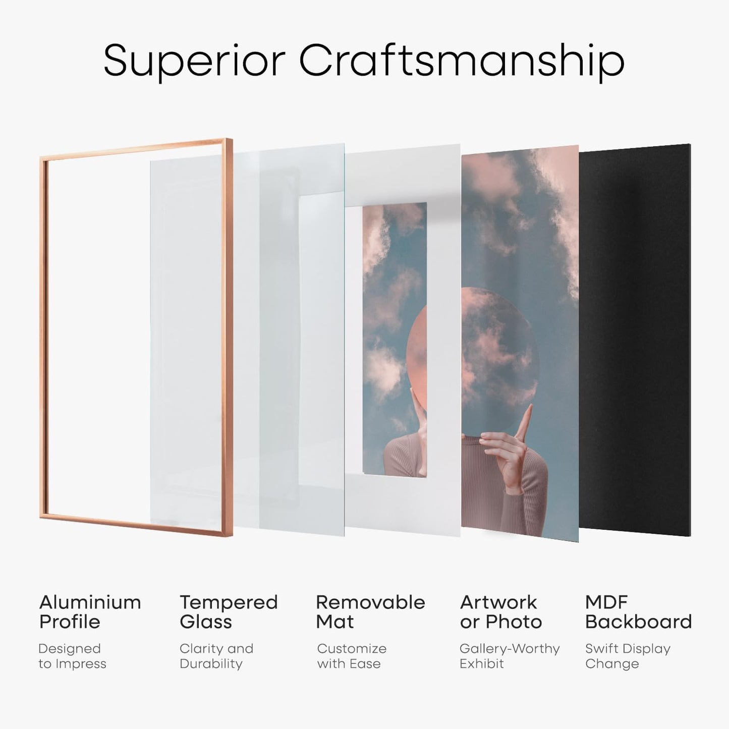 Homeforia 22x28 Rose Gold Picture Frame, High End Metal 22x28 Poster Frames with Mat 18x24 inch Photo, 22 x 28 Thin Frame Matted to 18 x 24 Print, 28x22 Large Frame, Tempered Glass, Wall Kit, Set of 1