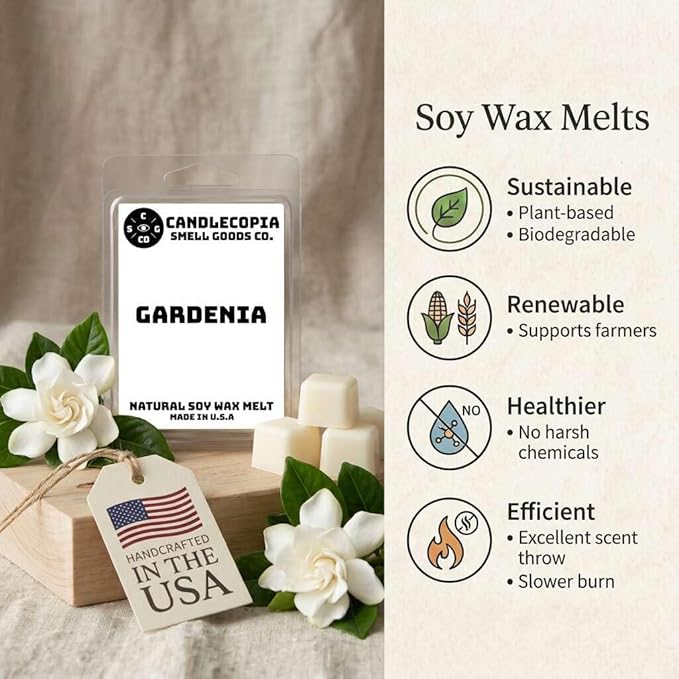 Gardenia Strongly Scented Hand Poured Vegan Wax Melts, 12 Scented Wax Cubes, 6.4 Ounces in 2 x 6-Packs