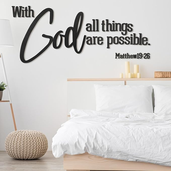 AceOrbit Christian Bible Verses Wall Art Decor with God All Things Are Possible15.7 x 40.9" Wooden Religious Scripture Jesus Wall Decor 3D Letters Hanging Prayer Decoration for Church Home