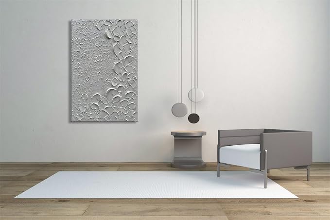 zoinart Pure White Texture Wall Art, Hand Painted Vertical White Abstract Modern Oil Paintings, Thick Texture Contemporary Wall Art 24x36 inch