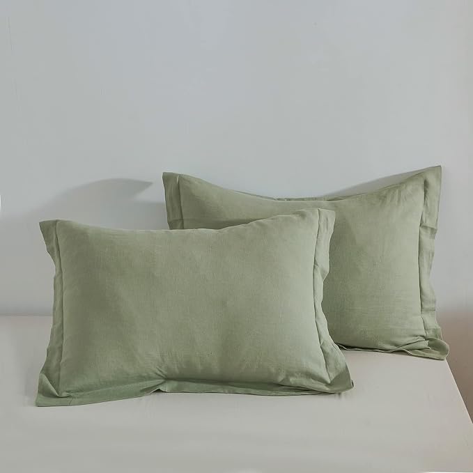 Simple&Opulence 100% Linen Pillow Case King Size Set of 2, Sage Green Pillow Covers with Overlap Closure, Luxury Breathable Pillowcases Protectors Suitable for All-Season (20" X 36", Sage Green)