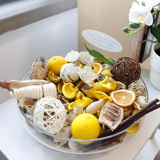 Qingbei Rina Spring Potpourri Bags,Lemon/Citrus/Thyme Potpourris Bowl Filler,Yellow Decorative Pot pourri Dried Flowers,Home Fragrance Sachet, Vase Fillers(20 oz)