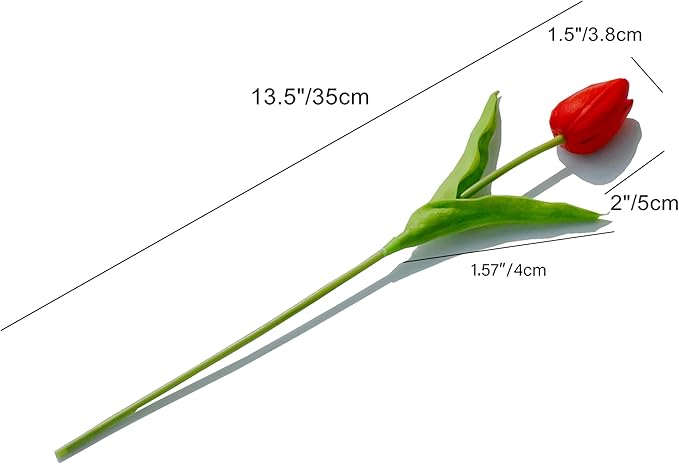 Mandy's Red Artificial Tulips Flowers Centerpiece, 13.5" Lifelike PU Fake Floral Stems 20pcs for Kitchen Island & Dining Table, Spring Decor for Easter