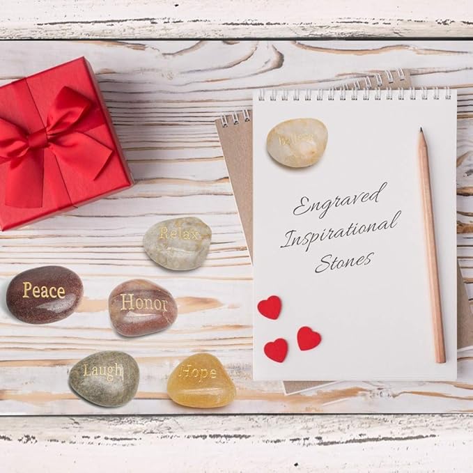 BigOtters 25PCS Inspirational Rocks - Encouragement Stones with Engraved Words for Meditation, Home Office Decor & Birthday, Gratitude Women Gifts