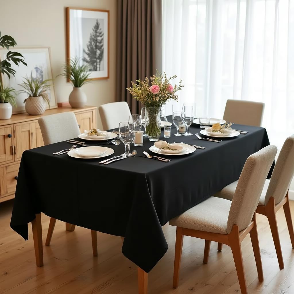 sancua Rectangle Tablecloth - 60 x 102 Inch - Stain and Wrinkle Resistant Washable Polyester Table Cloth, Decorative Fabric Table Cover for Dining Tables, Buffet Parties and Camping, Black