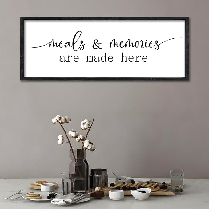 Surfapans Meals and Memories Are Made Here Sign Wall Art Decor 32"x12" for Kitchen Dining Room Large Wooden Framed Wall Hanging (Black)