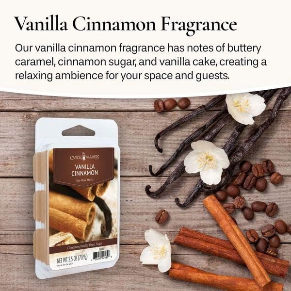Candle Warmers Etc Classic Wax Melts 2.5oz, Vanilla Cinnamon Fragrance (4-Pack) – Each Pack has x4 2.5 oz Wax Melts and 30 Hours of Fragrance – Perfect for bedrooms, Living Rooms, and bathrooms