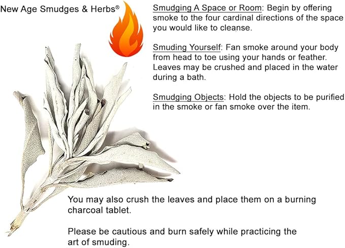 1 LB-Premium Organic California White Sage Leaves/Clusters. Use for Home Cleansing Rituals, Meditation, Smudging Rituals. Packaged in USA by New Age Smudges & Herbs®