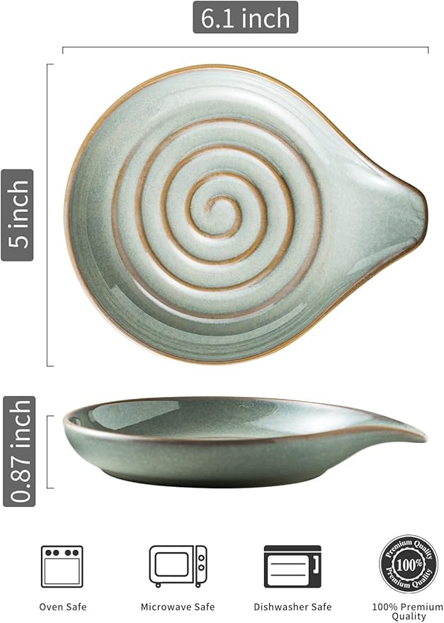 LAUCHUH Spoon Rest, 5" Large Spoon Holder for Stove Top Ceramic Spoon Rest Heat-Resistant Spatula Rest for Kitchen Utensils, Ladle, Coffee Spoons, Cooking Spoons, Spatula, Tongs, Unique Gray