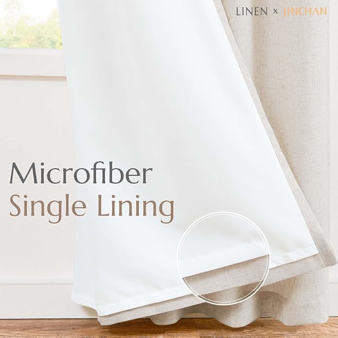 jinchan Linen Lined Curtains for Bedroom 84 Inch Length 2 Panels Set Beige Room Darkening Curtains for Living Room Bathroom Privacy Partition Drapes Farmhouse Grommet Thermal Insulated Drapes 50 Wide