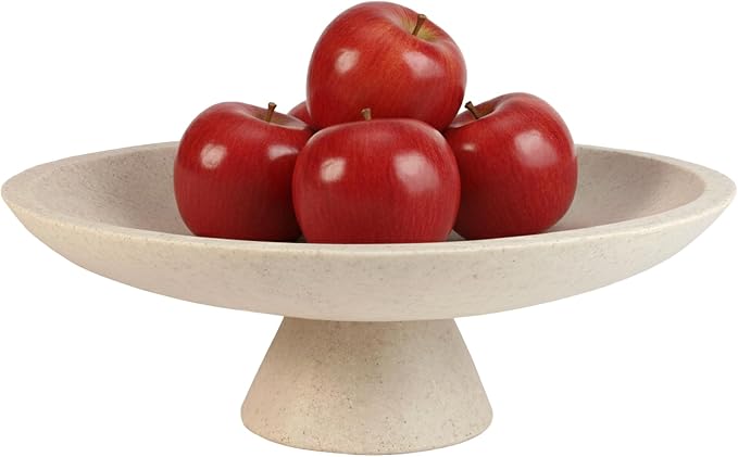 Large Modern Decorative Bowl for Home Decor Fruit Organic Catch All Key Kitchen Entryway Shelf Coffee Table With Pedestal,Artificial Stone Beige