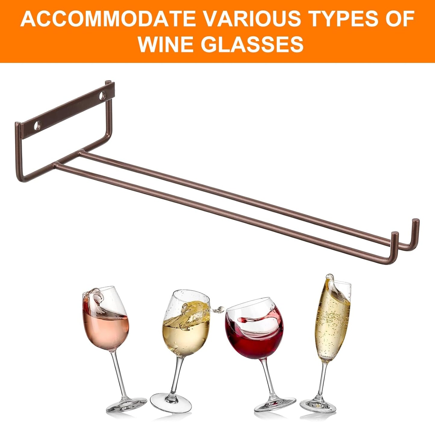 uxcell 5Pcs Wine Glass Rack, 11.02 Inch Iron Wine Glasses Rack Under Cabinet Stemware Rack - Wall Mountable Wine Glass Holder Storage Hanger for Bars Coffee Restaurants Kitchens, Bronze