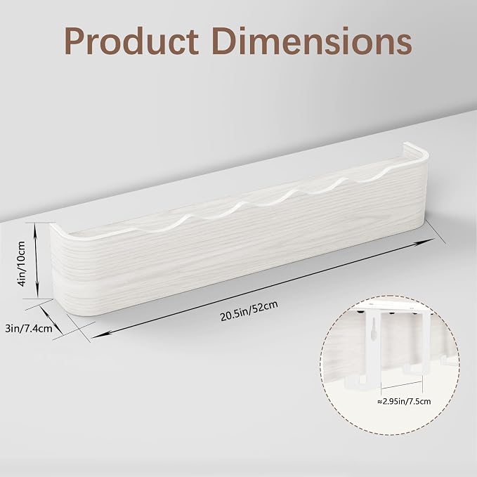 Coat Rack Wall Mount with Hidden Hooks, Wall Hooks with Shelf, Wall Key Holder Mount Wooden Shelf Entryway Hooks for Bedroom Bathroom for Hanging Coats Hats Bags Towels (White Wave-Shape, 5 Hooks)