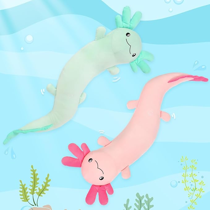 Tezituor Pink Axolotl Stuffed Animal for Easter Girls 48 inch Glow-in-Dark Plush Toy Body Pillow for Adults Kids 6-12, 4ft Large Stuffed Salamander Axolotl Lovers Gifts Christmas Valentines
