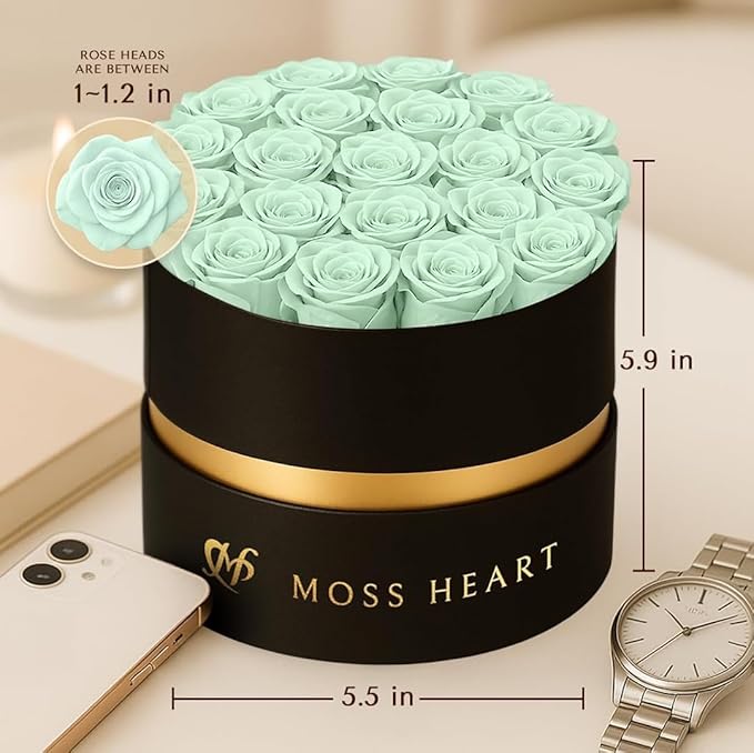 20 Mini Preserved Roses, Round Luxury Gift Box, Real Forever Roses Last 1+ Year, Premium Romantic Gift for Women, Wife, Girlfriend, Mother’s Day, Birthday, Anniversary, Valentine’s Day