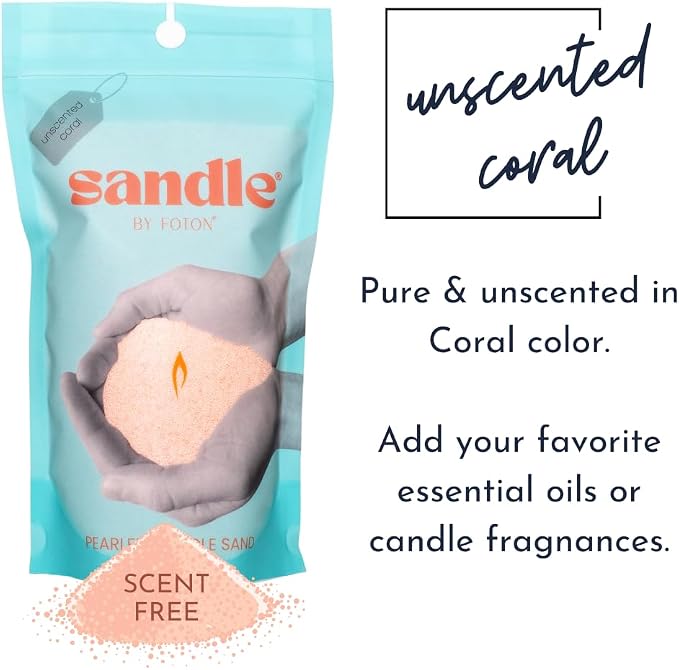 Foton Sandle Pearled Candle 10 Oz – Pink Coral Unscented, Non Toxic Luxury Long Lasting Sand Candles up to 60 Hours - Refillable Candle Sand with 15 Wicks for Candles Making