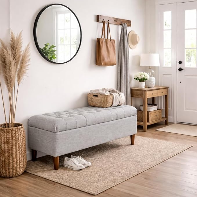 HomePop 40" Ainsley Button Tufted Storage Bench - Gray Woven