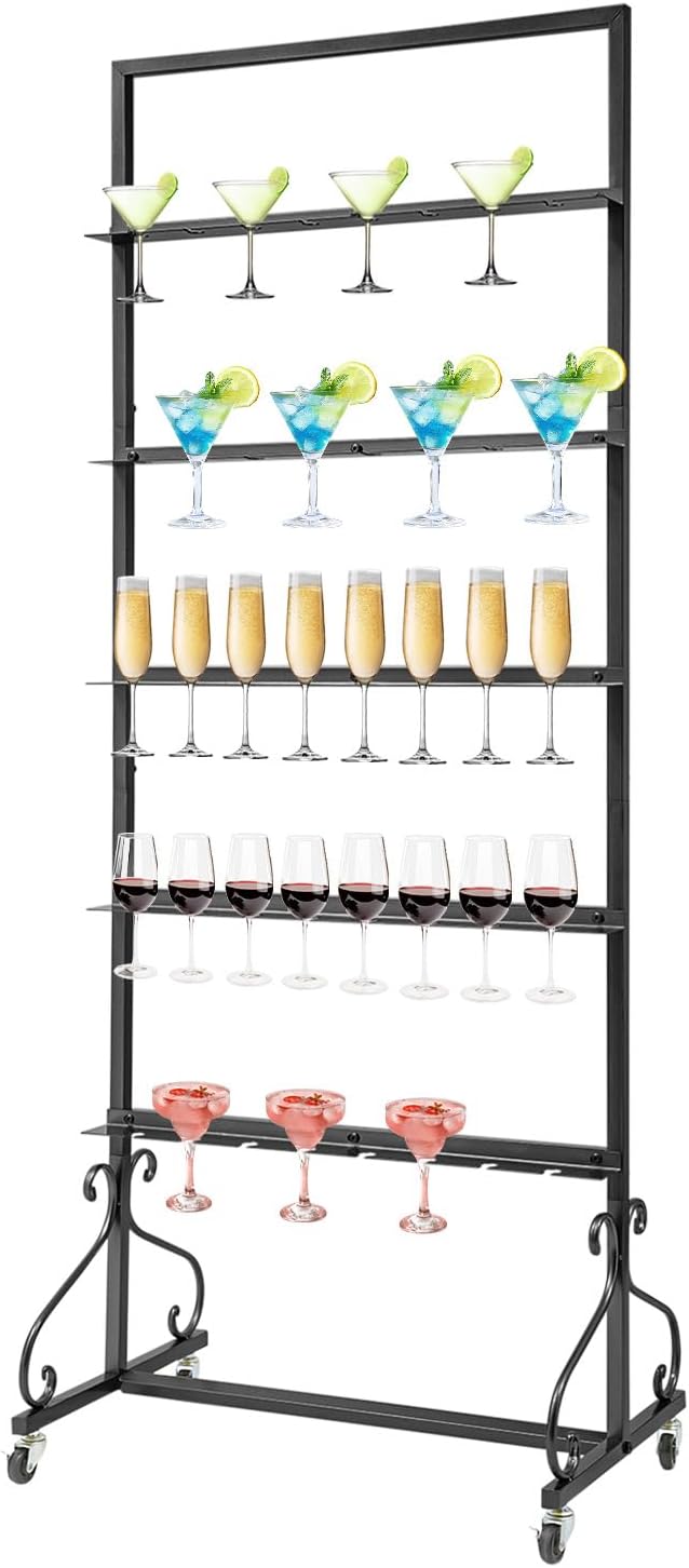 40 Slots Champagne Holder Stand for Party, Wine Glass Display Wall Holder, Stable Wine Glass Stemware Rack for Bar, Wedding, Party (Black)