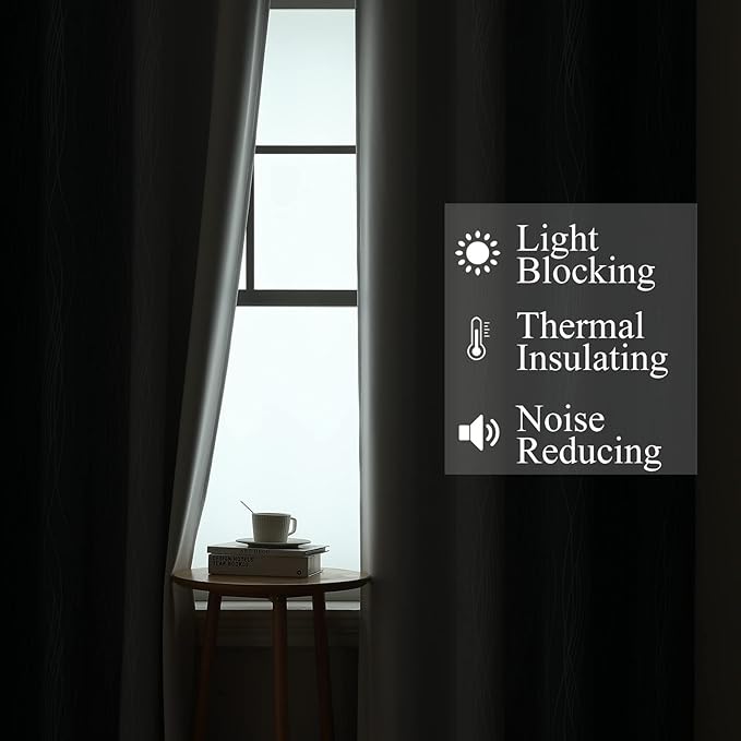 Estelar Textiler Full Room Darkening Greyish White and Navy Blue Blackout Curtains 63 Inch Length 2 Panels Set,Ombre Thermal Insulated Full Light Blocking Grommet Blackout Drapes for Boys Room,52Wx63L